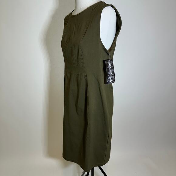 NWT Nina Leonard Olive Green Sleeveless Sheath Dress Career Womens Size Large L - Picture 4 of 12